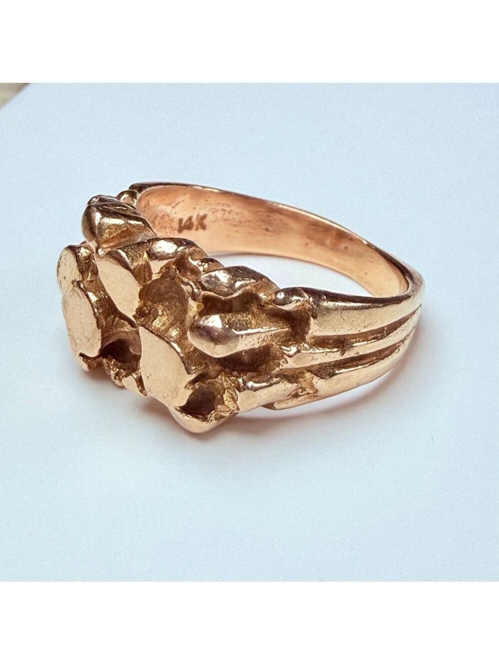 Estate 14K Solid Yellow Gold 11.5mm Nugget Signet Vintage Mens Pinky Ring Size 7 - Picture 3 of 12